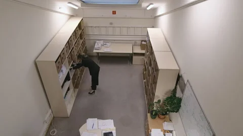 Office Employee Working with Documents, Top View Stock Footage 318345544