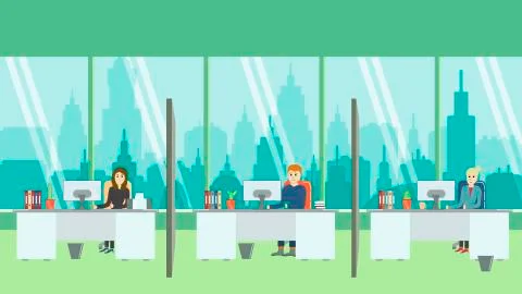 Office with employees sitting at the computer Stock Illustration