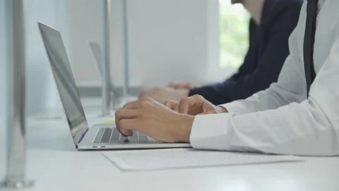 Office employees work on laptops. close up. Stock Footage 157392524