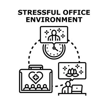Office environment creating stress impacting employee well being Stock Illustration