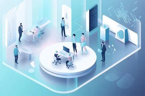 The office environment of the future, modernity, the world of robots. 스톡 일러스트