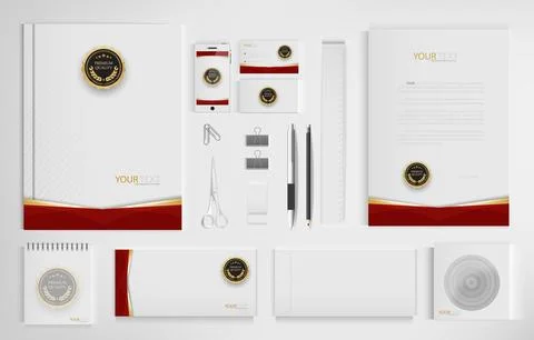 Office equipment kits include notebooks, business cards, pencils, pens, era.. Stock-Illustration