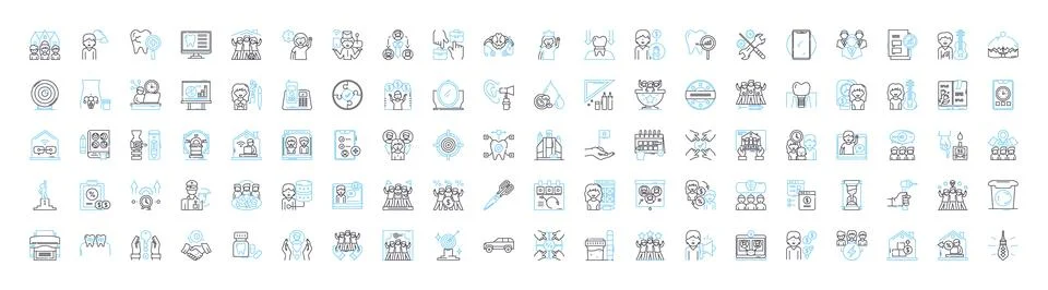 Office essentials vector line icons set. Desk, Chair, Pens, Printer, Paper Stock Illustration