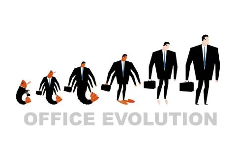 Office Evolution. Office plankton turns into boss. Shrimp in human developmen Stock-Illustration