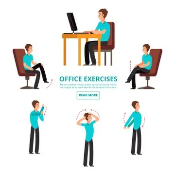 Office exercises info of set vector illustration Stock Illustration