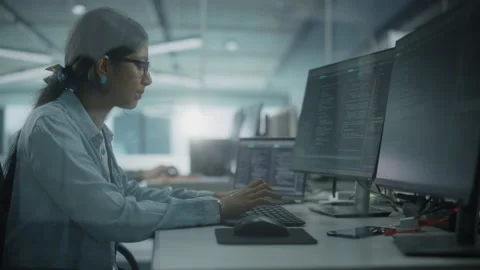 Office Female Software Programmer Work on Computer Stock Footage 159542086