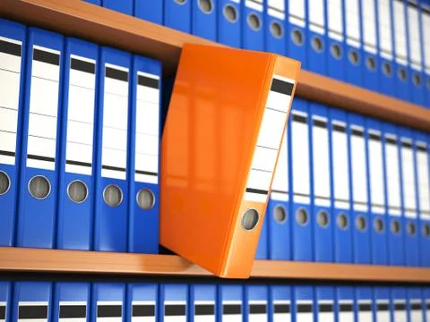 Office file binders on shelf. archive. Illustration