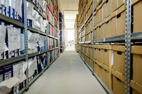Office file folders, Stack of documents in binders and cardboard box, Bureauc Stock Photos