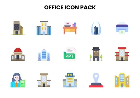 Office Flat Collection Icons Pack Stock Illustration
