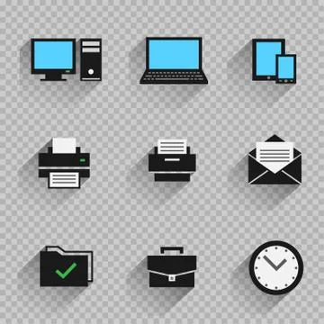 Office flat icon set transparent Stock Illustration
