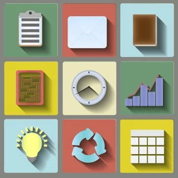 Office flat icons set Stock Illustration