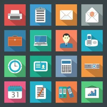 Office flat icons set Stock Illustration
