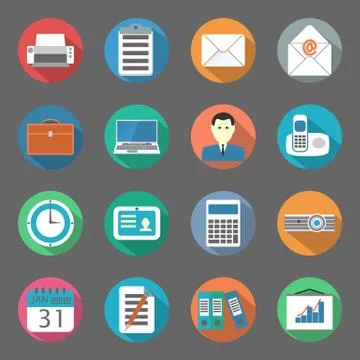 Office flat icons set Stock Illustration