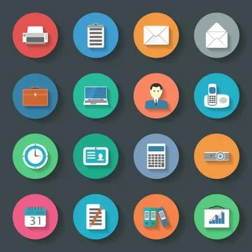 Office flat icons set Stock Illustration