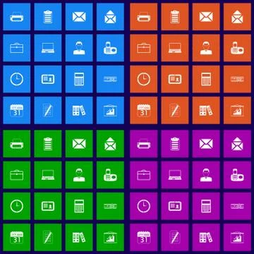 Office flat icons set Stock Illustration