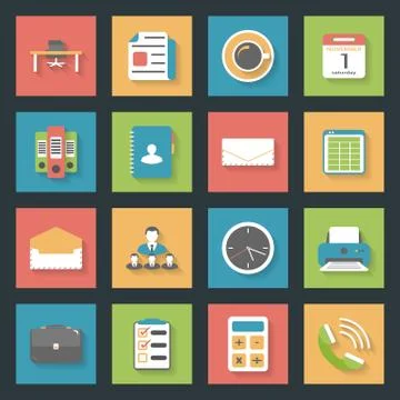 Office flat icons set Stock Illustration