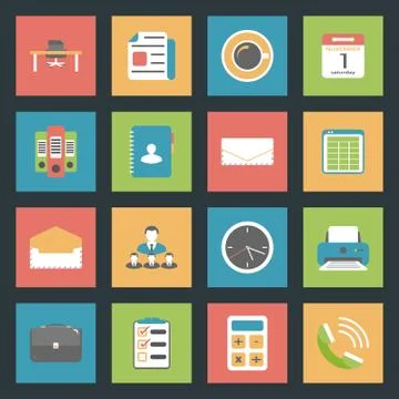 Office flat icons set Illustrazione stock