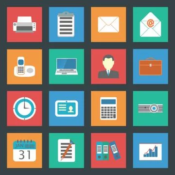Office flat icons set Stock Illustration