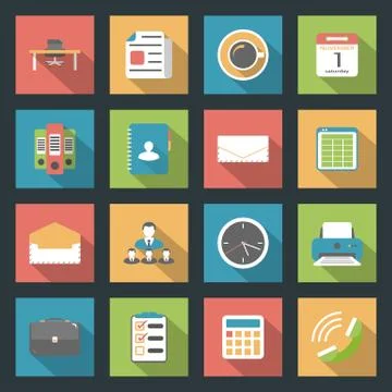 Office flat icons set Stock Illustration