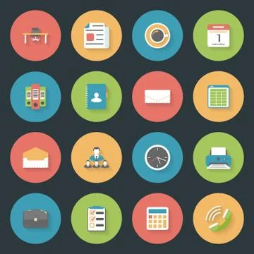 Office flat icons set Stock Illustration