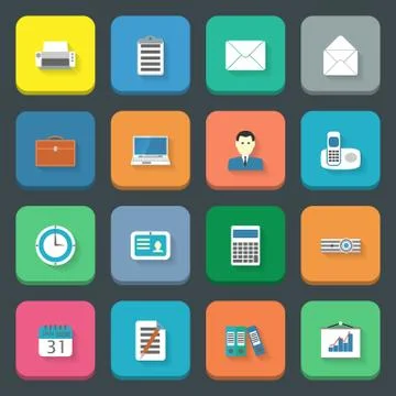 Office flat icons set Stock Illustration