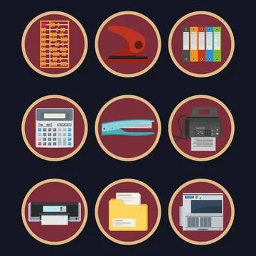  Office flat icons set vector business illustration design isolated on whi... Stock Photos
