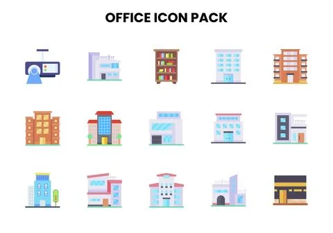 Office Flat Scalable Icons Pack Illustrazione stock
