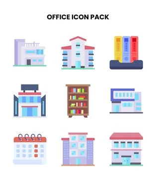 Office Flat UI Icons Pack Stock Illustration