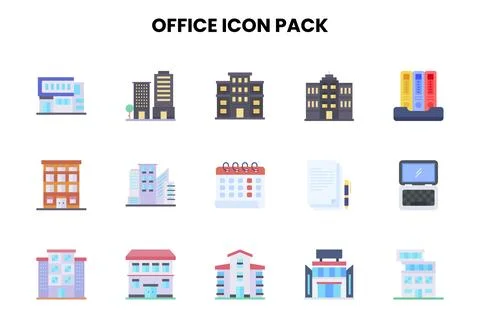 Office Flat Vector Icons Pack Stock Illustration