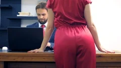 Office flirt. Attractive woman in a red , Stock Video