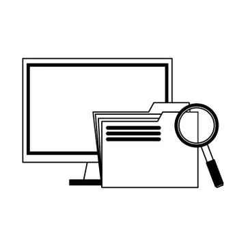 Office folder and business technology symbols in black and white Stockillustratie