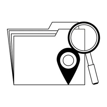 Office folder and business technology symbols in black and white 库存插图