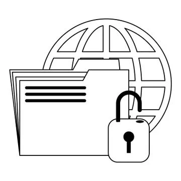Office folder and business technology symbols in black and white 库存插图