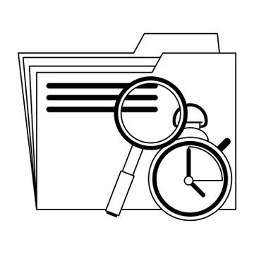 Office folder and business technology symbols in black and white イラスト素材