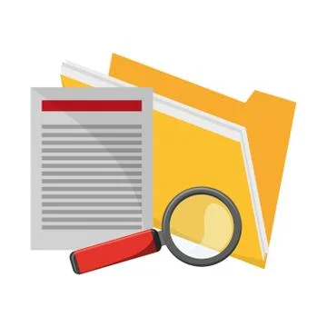 Office folder and document with magnifying glass 库存插图