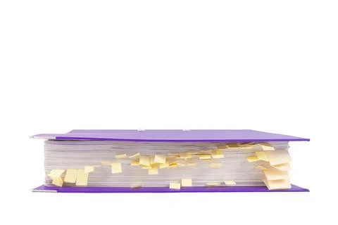 Office folder with documents and yellow bookmarks. White isolated background. Stock Photos