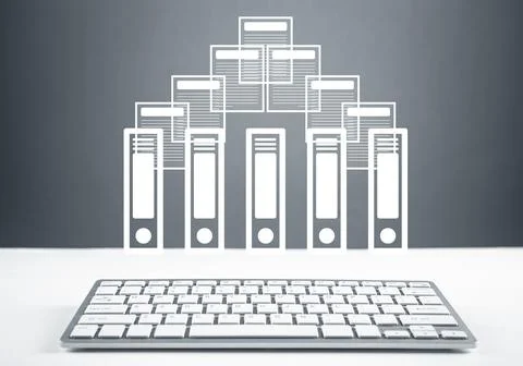 Office folders and documents with a computer keyboard. Stock Illustration