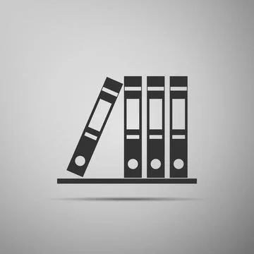 Office folders with papers and documents. Archives folder flat icon on grey Stock Illustration