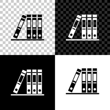 Office folders with papers and documents icon isolated on black, white and Illustrazione stock