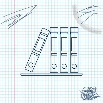 Office folders with papers and documents line sketch icon isolated on white Stock Illustration