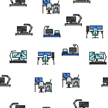 Office gadget computer business vector seamless pattern Stock Illustration