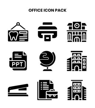 Office Glyph Set Icons Pack Illustrazione stock