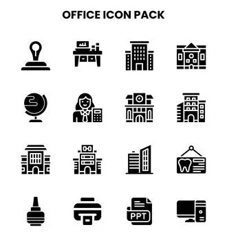 Office Glyph Set Icons Pack Stock Illustration