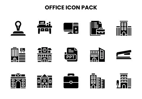 Office Glyph UI Icons Pack Illustrazione stock