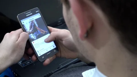 Office Guy Via Mobile Cell Phone Browse Internet Social Networks Like Photo Stock Footage 72154831
