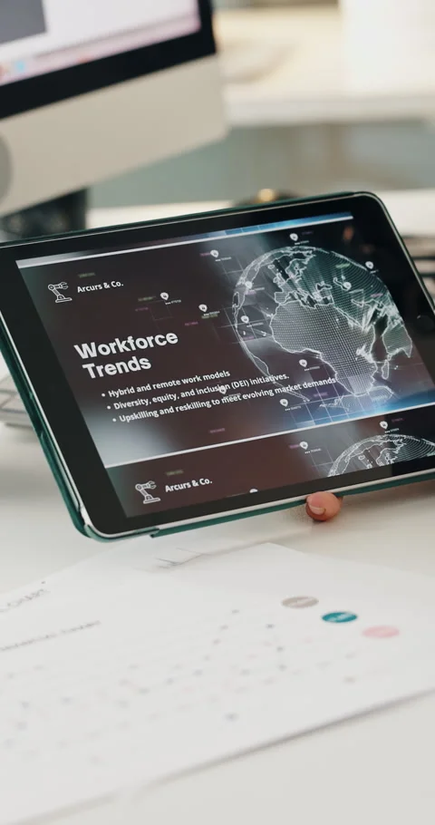 Office, hands or people with tablet screen for presentation, workforce trends or Stock Footage 336774859
