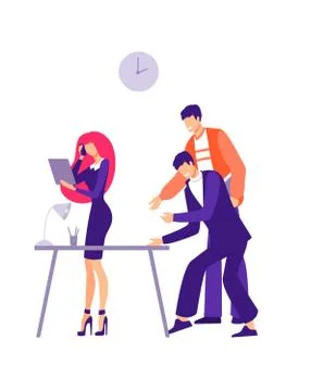 Office harassment problem illustration. Two male worker characters are trying to Stock Illustration