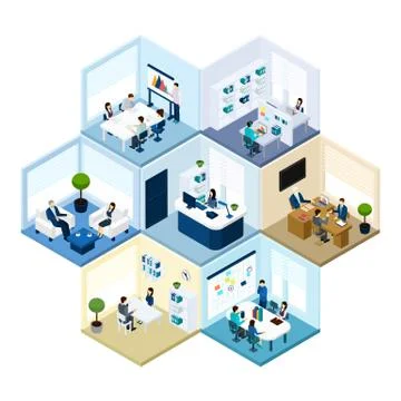 Office Hexagonal Tessellated Pattern Isometric Composition Stock Illustration