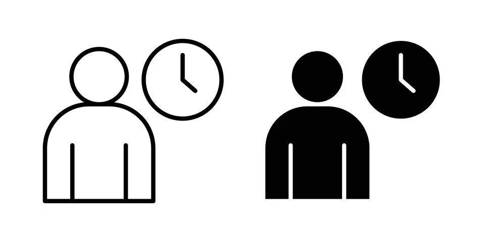 Office hours icon solid, line, and editable vector set. Stock Illustration