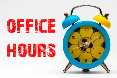 Office hours on a white background. Retro alarm clock Illustrazione stock